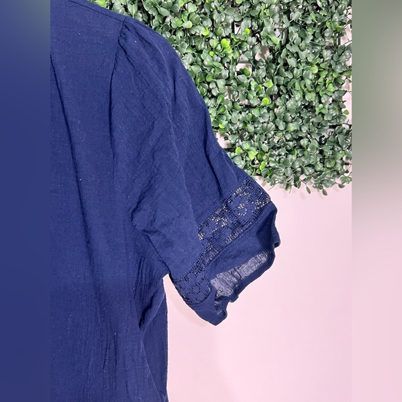 Natural Life Navy Blue Gauzy Cotton Lace Babydoll Short Sleeve Dress Size XL - Picture 3 of 9